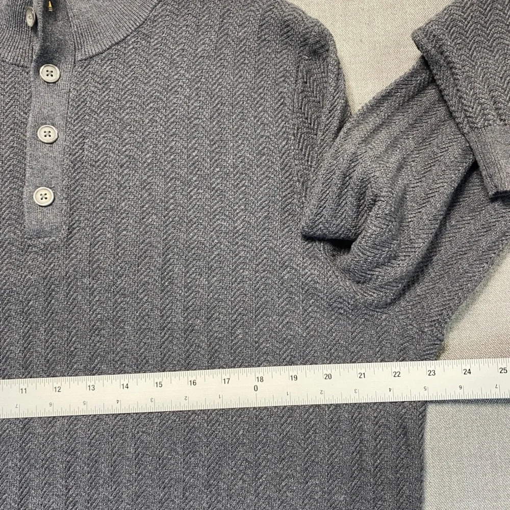 Jos. A. Bank Reserve Mens XL Gray Cotton Silk Herringbone Henley Sweater